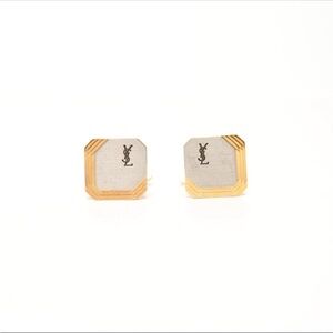 Yves Saint Laurent Two-Tone Gold and Silver Square Cufflinks